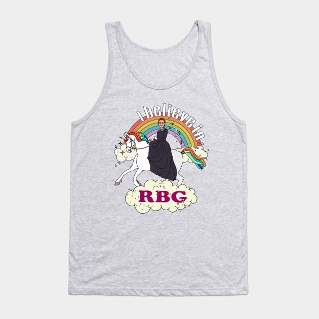 Rainbow I Believe In RBG Ruth Riding Unicorn Tank Top by meowstudio